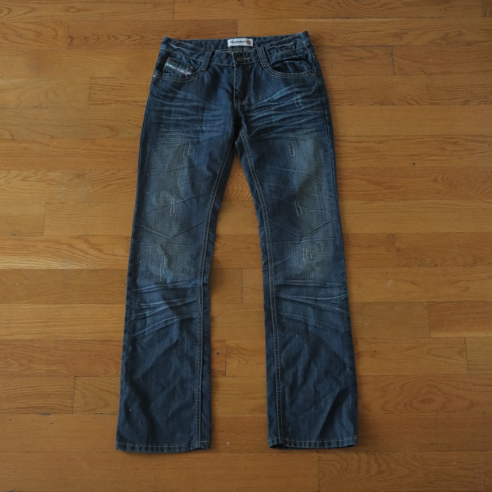 Diesel Jeans Mens Blue Distressed Whisker Wash Straight Leg 28 Y2K Streetwear